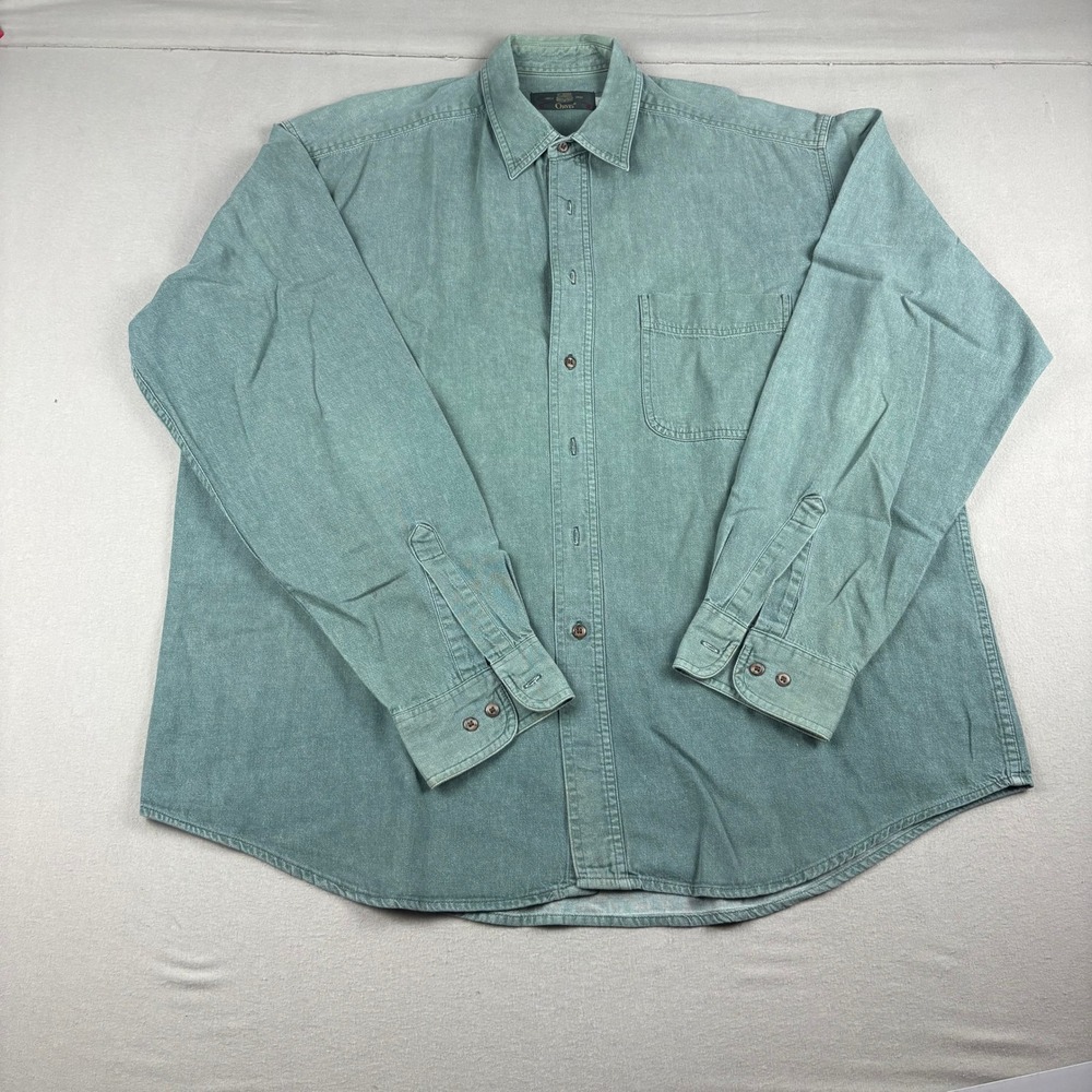 Orvis Mens XL Long Sleeve Button Down Shirt Sage Green Faded Cotton Twill Casual